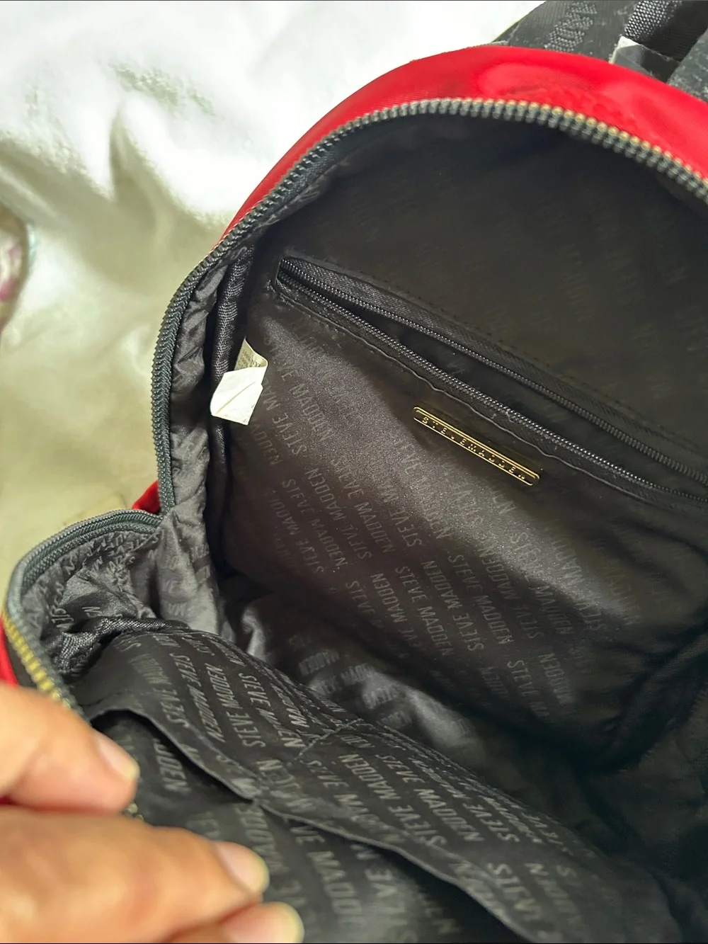 Steve Madden Red Mini Backpack with Black Strap